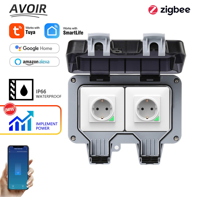 Outdoor Power Outlet Weatherproof - Avoir Tuya Zigbee enchufes eléctricos IP66