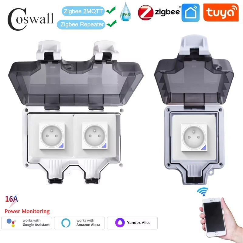 Outdoor Power Outlet Wifi - Coswall-enchufe estándar francés impermeable IP66, temporizador